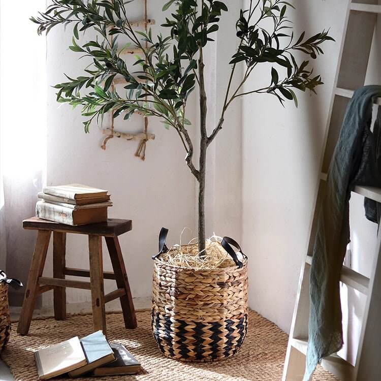 Two-Tone Basket Planter with Leather Handles
