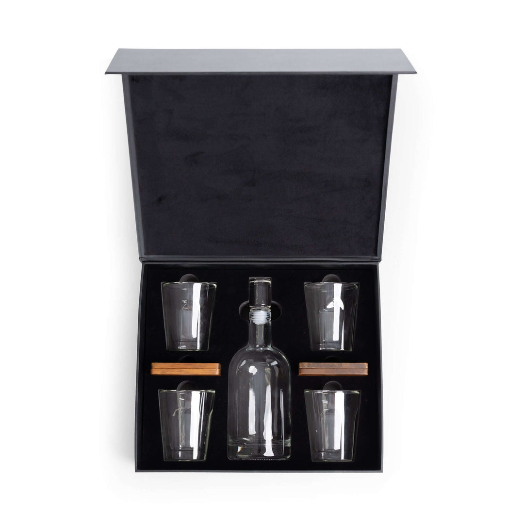 Old World Whiskey Decanter and Glass Set in Faux Leather Case for the modern connoisseur