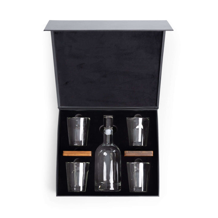 Old World Whiskey Decanter and Glass Set in Faux Leather Case for the modern connoisseur