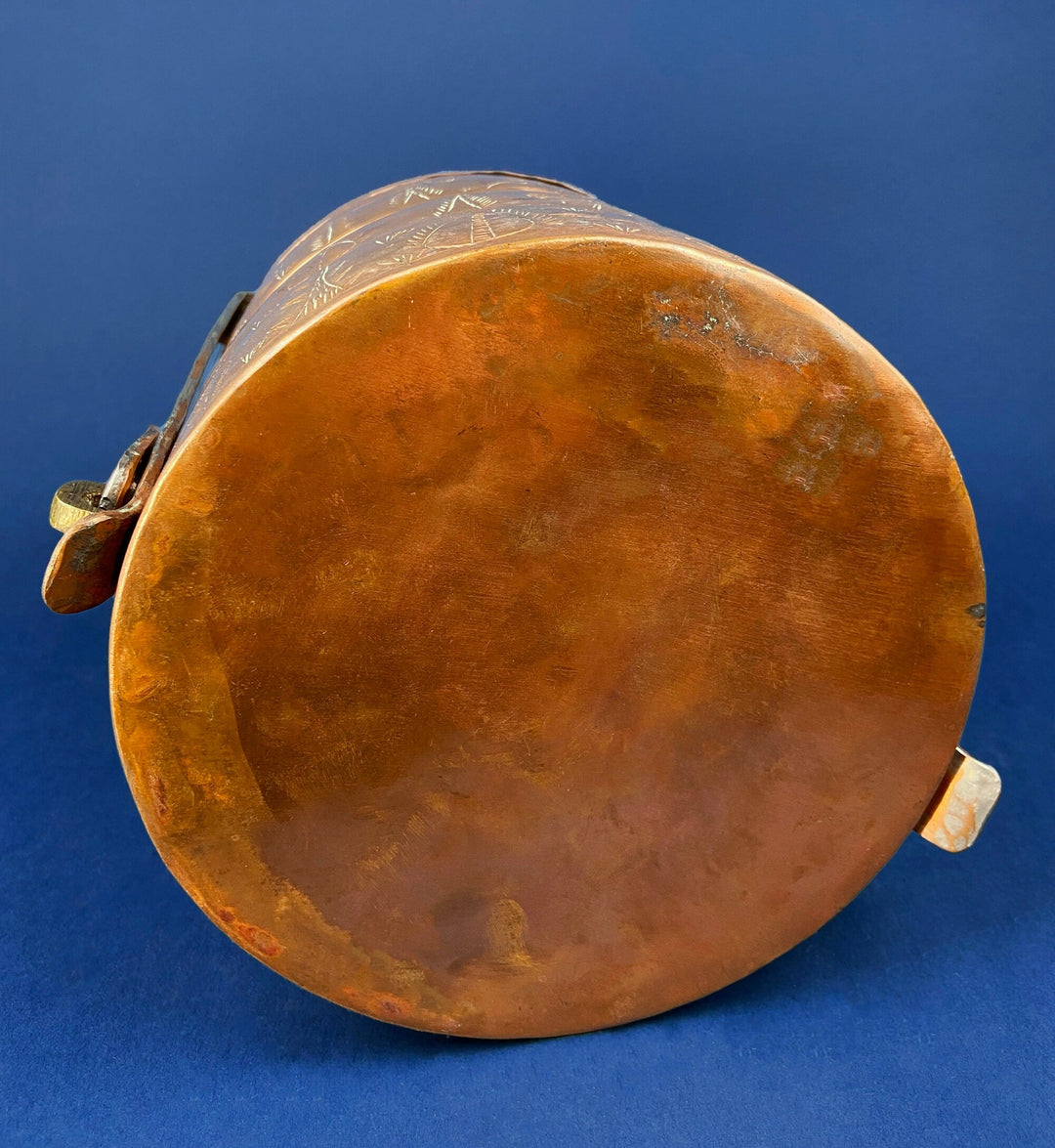 Antique 19th-century Copper and Brass Turkish 4 Stacking Bowls Lunch Box with Handle - Base view showing craftsmanship.