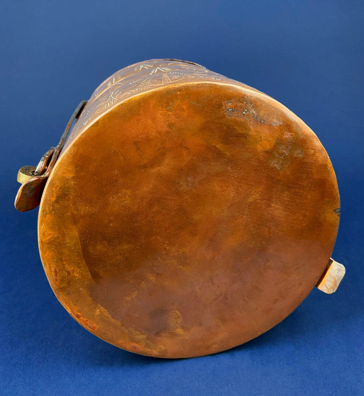 Antique 19th-century Copper and Brass Turkish 4 Stacking Bowls Lunch Box with Handle - Base view showing craftsmanship.