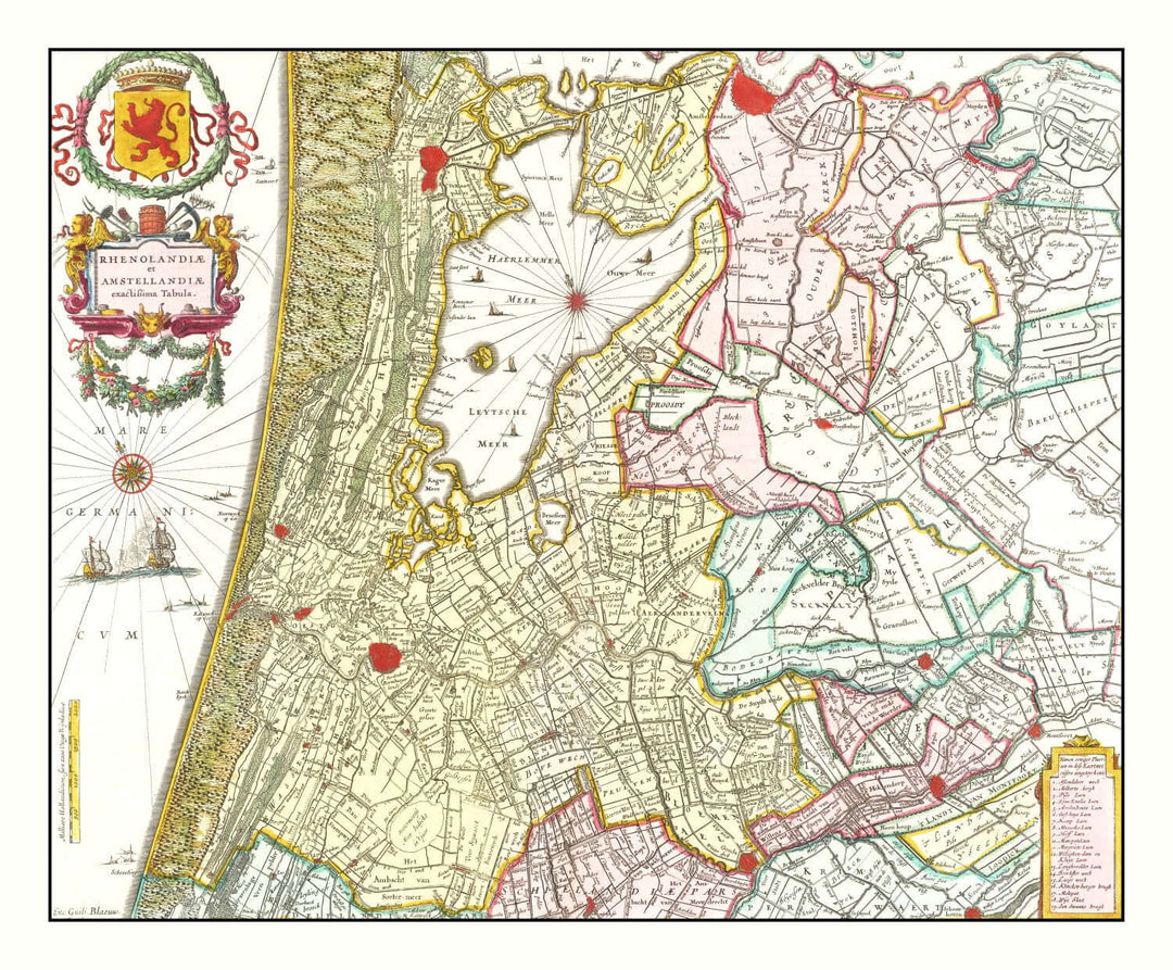 Antique Map of Amsterdam, Netherlands from 1665 showcasing 17th-century Dutch cartography and geography details.