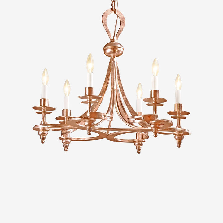 Elegant Antique Copper Leaf Italian Chandelier with vintage design and copper finish, featuring candle-style lights.