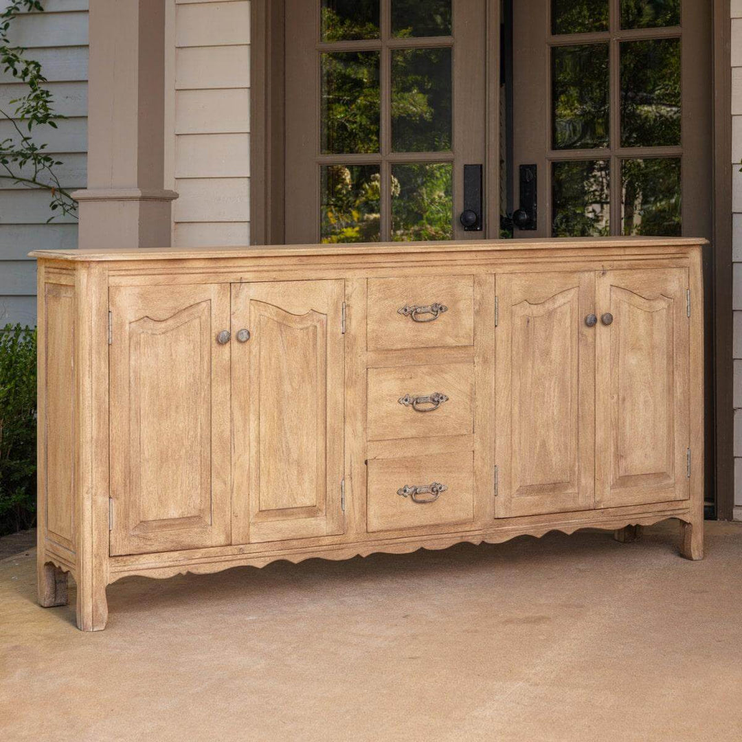 Antique French Provence Sideboard with rustic natural wood design and vintage charm, ideal for elegant home decor.