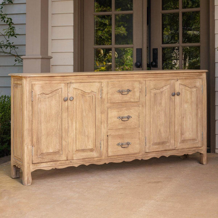 Antique French Provence Sideboard with rustic natural wood design and vintage charm, ideal for elegant home decor.