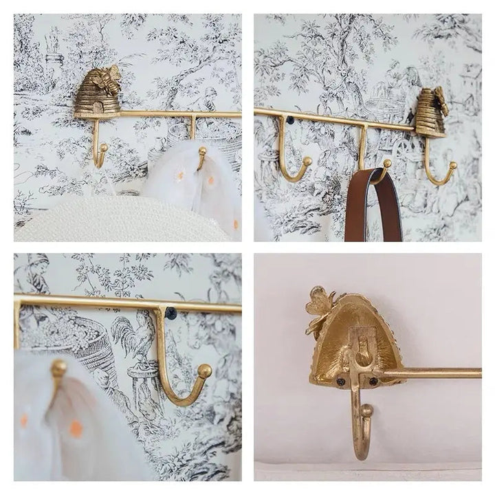 Close view of curved hooks and beehive end ornament
