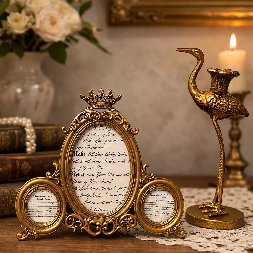 Antique Gold Crown Triple Picture Frame