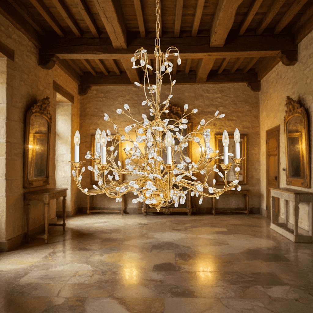 Antique Gold and Crystal Branch Chandelier