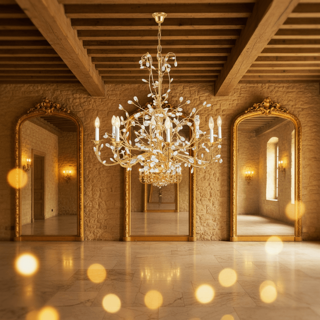 Antique Gold and Crystal Branch Chandelier