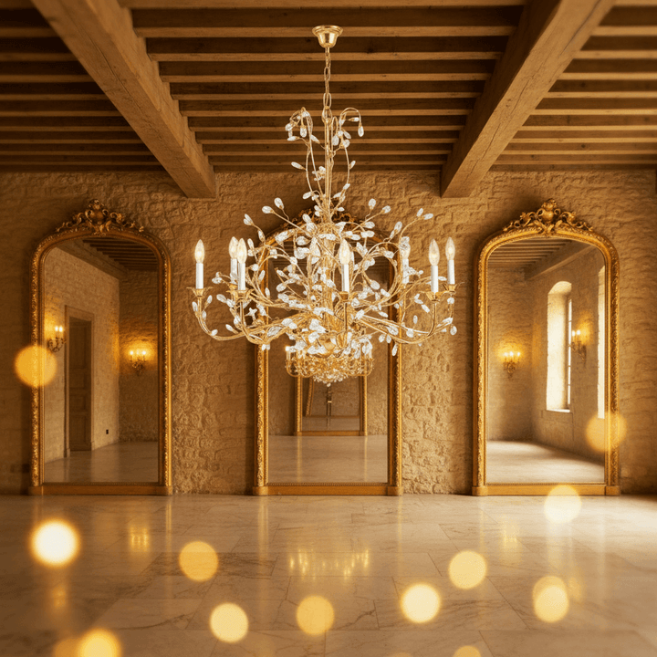 Antique Gold and Crystal Branch Chandelier