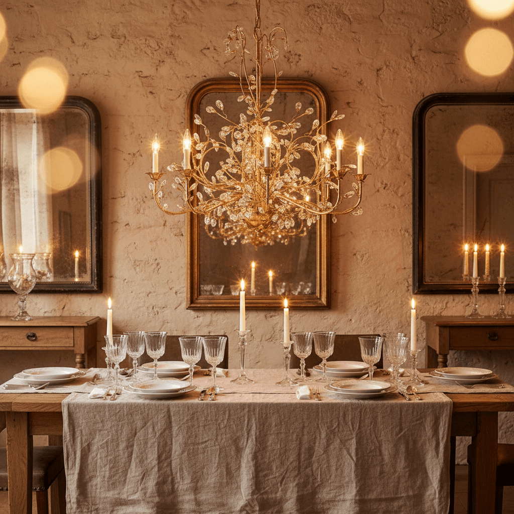 Antique Gold and Crystal Branch Chandelier