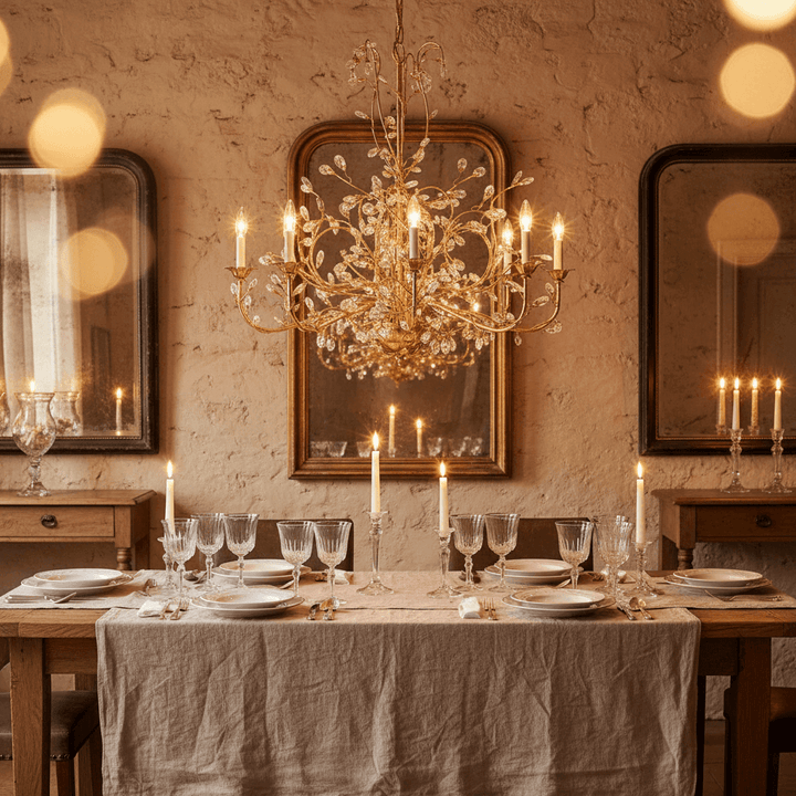 Antique Gold and Crystal Branch Chandelier