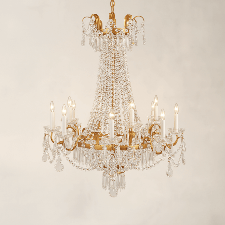 Antique Gold and Crystal Empire Chandelier