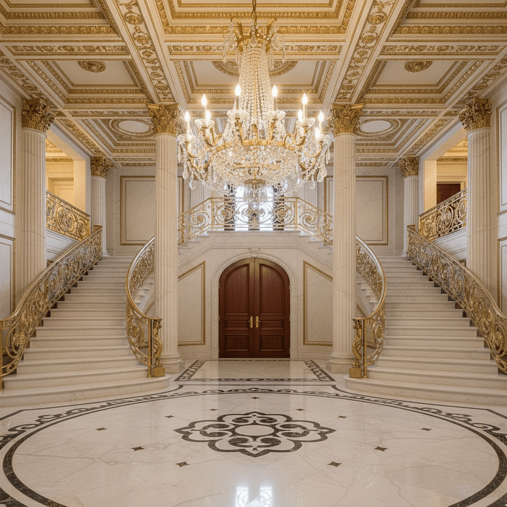 Antique Gold and Crystal Empire Chandelier