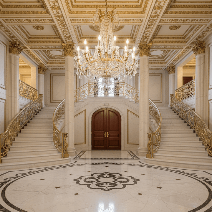 Antique Gold and Crystal Empire Chandelier