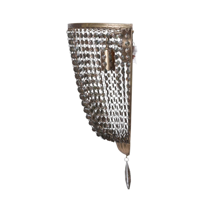 Antique Gold Wall Sconce with Vintage Chain Shade and Crystal Beads