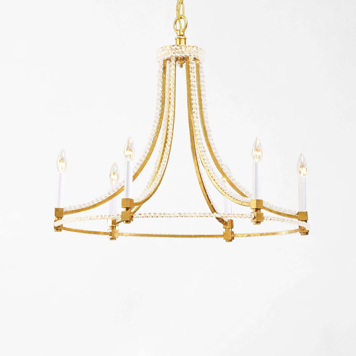 Antique Gold Leaf Chandelier with Glass Beads, showcasing Italian craftsmanship and vintage elegance in a luxurious design.