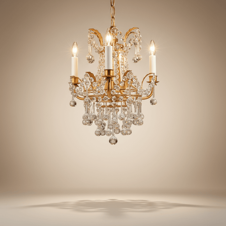 Antique Gold Leaf Italian Mini Crystal Chandelier