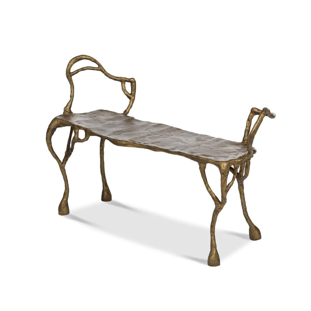 Antique Gold Organic Branch Bench with cast aluminum frame and sculptural design, luxurious home decor inspired by nature's artistry.