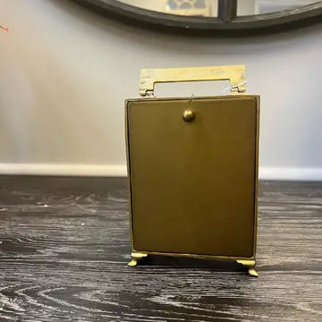 Rear view of the rectangular table clock with top handle
