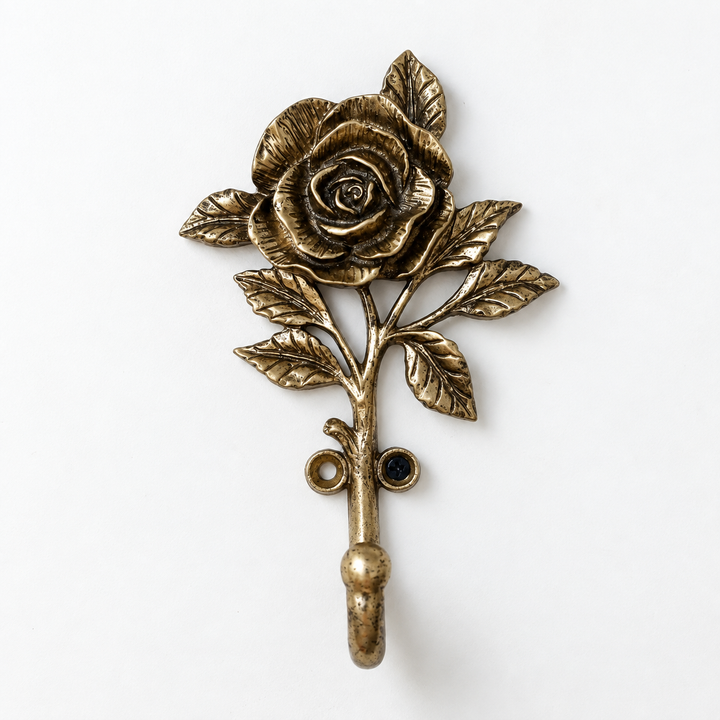 Rose 1 open bloom wall hook, front view