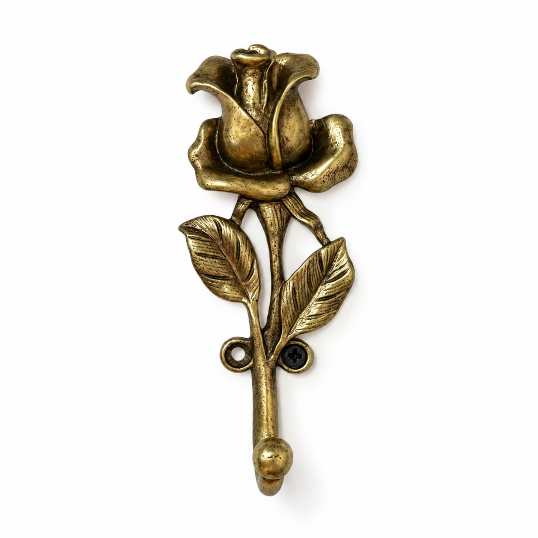 Rose 2 rosebud wall hook, front view