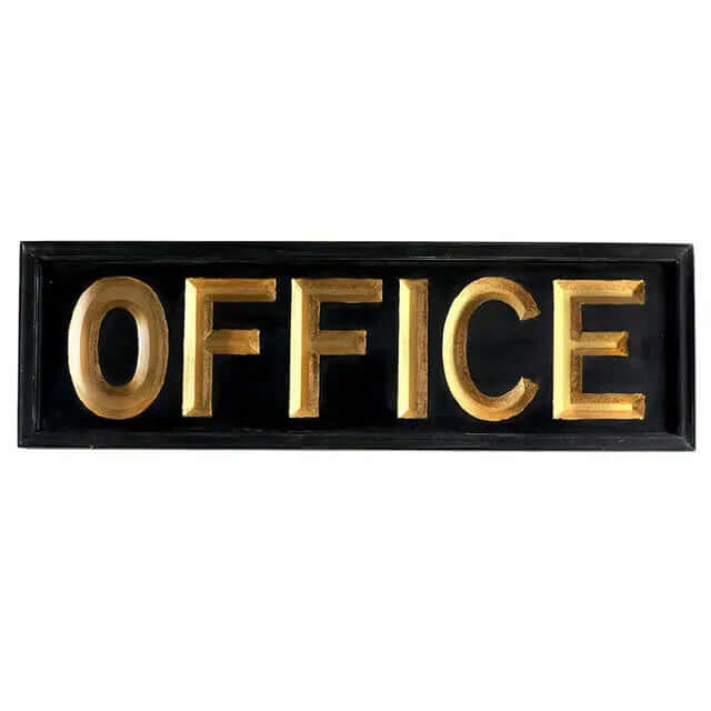 Antique Gold Wooden Office Wall Sign against a plain white background