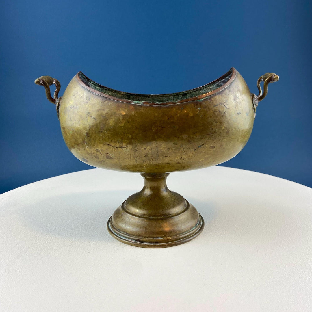Antique Hand Hammered Brass & Copper Jardiniere Footed Flower Pot Vase. Herb Growing Container. Rustic Table Decor. 19th C Imperial Russia.