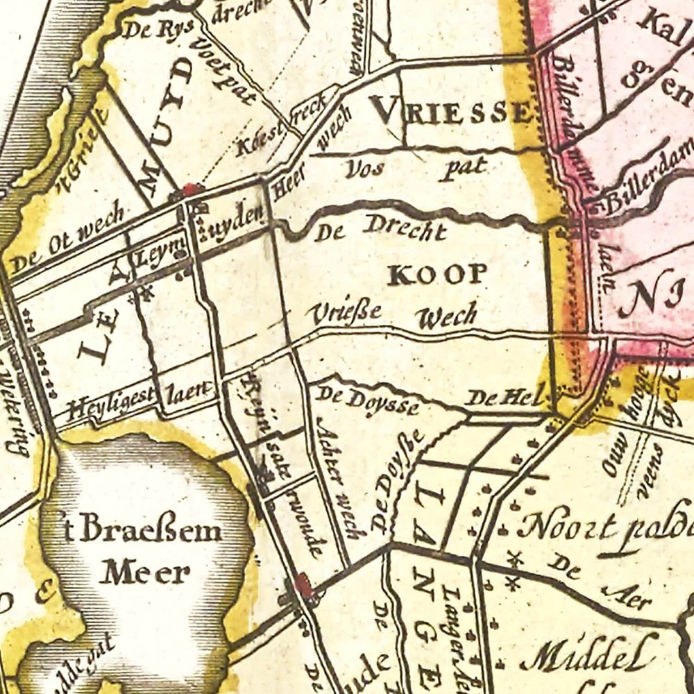 Antique Map of Amsterdam, Netherlands from 1665 showing detailed cartography and regions in Dutch Golden Age style.
