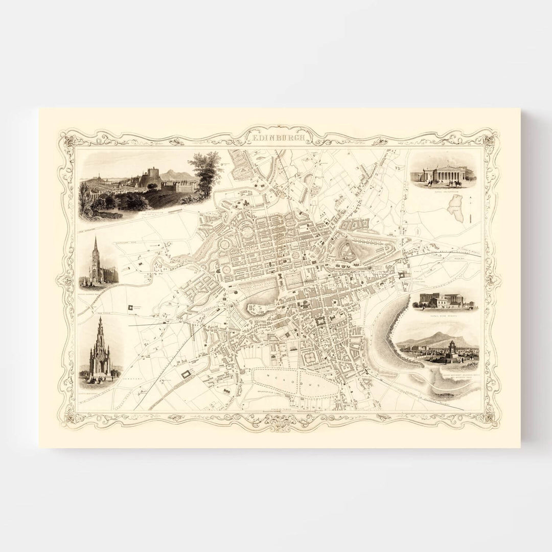 Antique Map of Edinburgh, Scotland from 1851 showcasing detailed Victorian-era cartography.