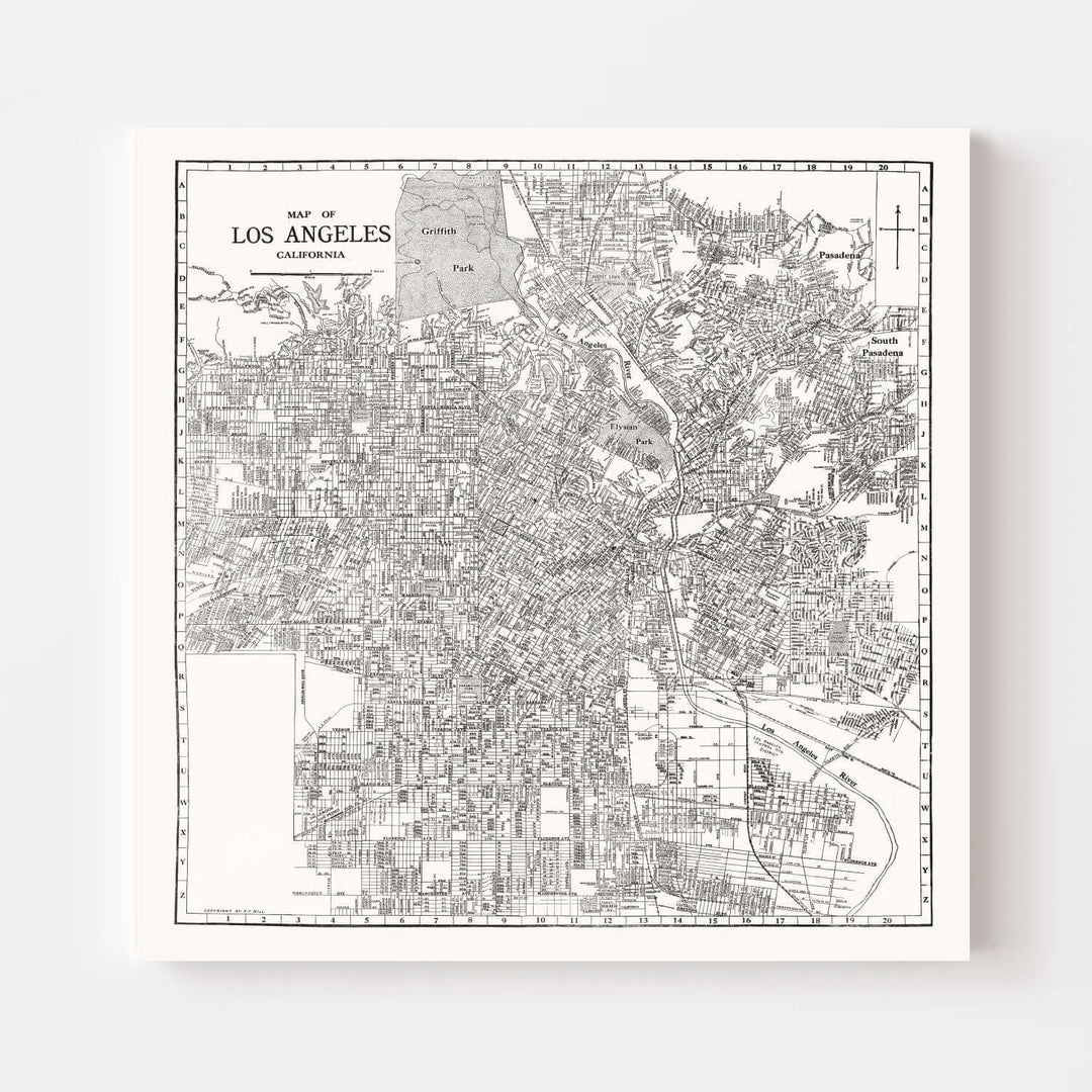 Antique Map of Los Angeles, California from 1929 depicting historical city layout.