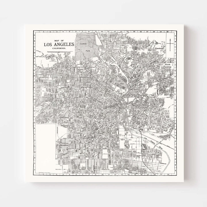 Antique Map of Los Angeles, California from 1929 depicting historical city layout.