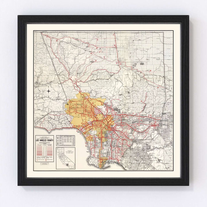 Antique Map of Los Angeles County, California from 1935 showing historical urban development.