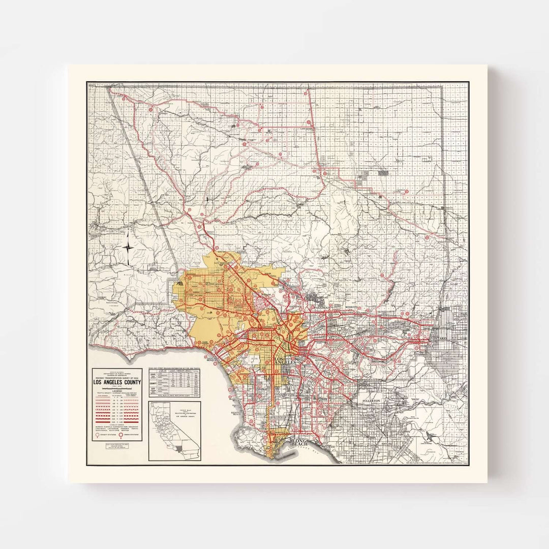 Antique Map of Los Angeles County, California from 1935 showcasing urban growth