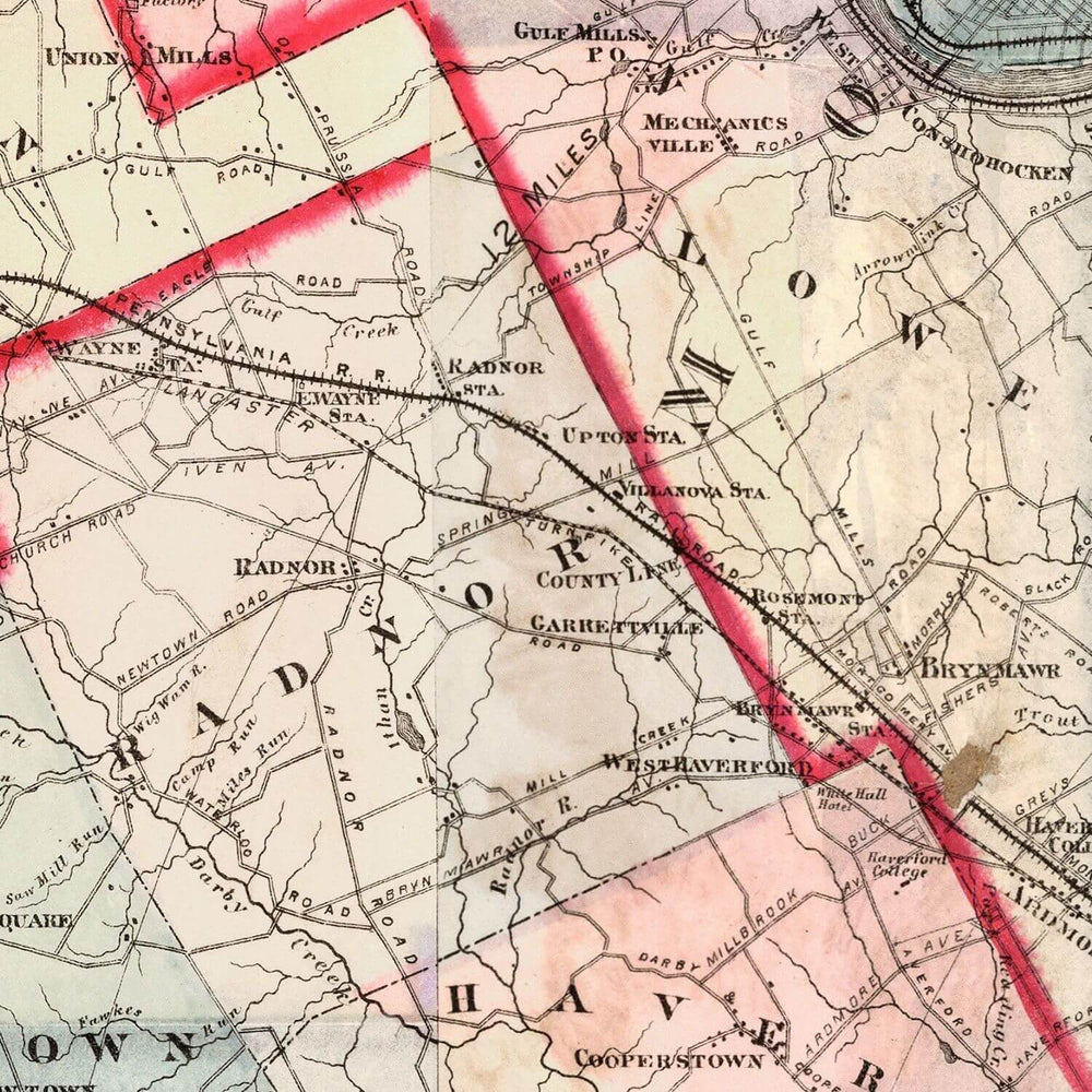 Antique Map of Philadelphia, Pennsylvania from 1882 showing detailed cartography and historical features in pastel colors.