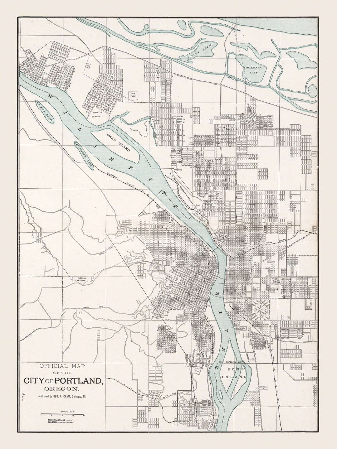 Antique Map of Portland, Oregon from 1901, showcasing detailed cartography of early 20th-century city layout and historical landmarks.