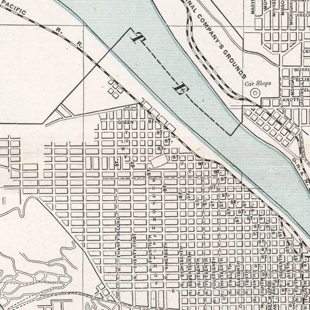 Antique Map of Portland, Oregon from 1901 showing detailed city layout along the river, highlighting early 20th-century infrastructure.
