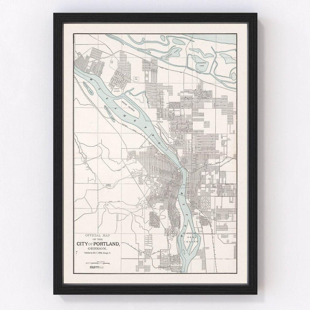 Antique Map of Portland, Oregon from 1901 framed archival reproduction