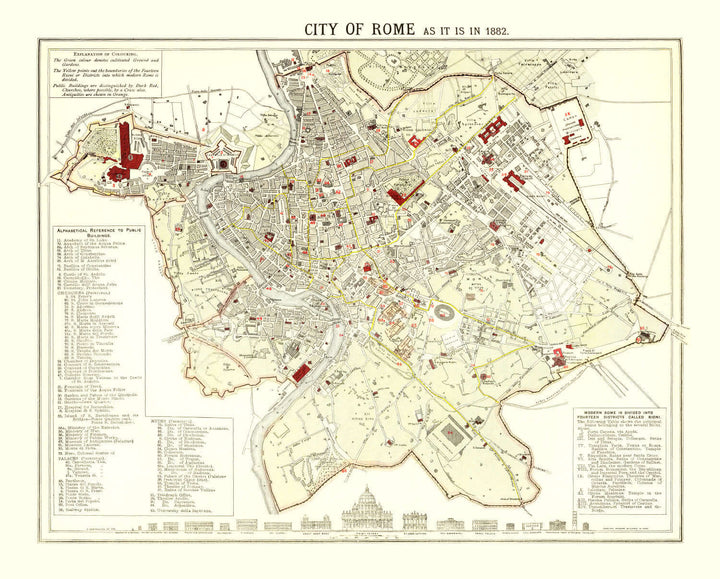 Antique Map of Rome, Italy from 1883 showcasing 19th-century cartography.