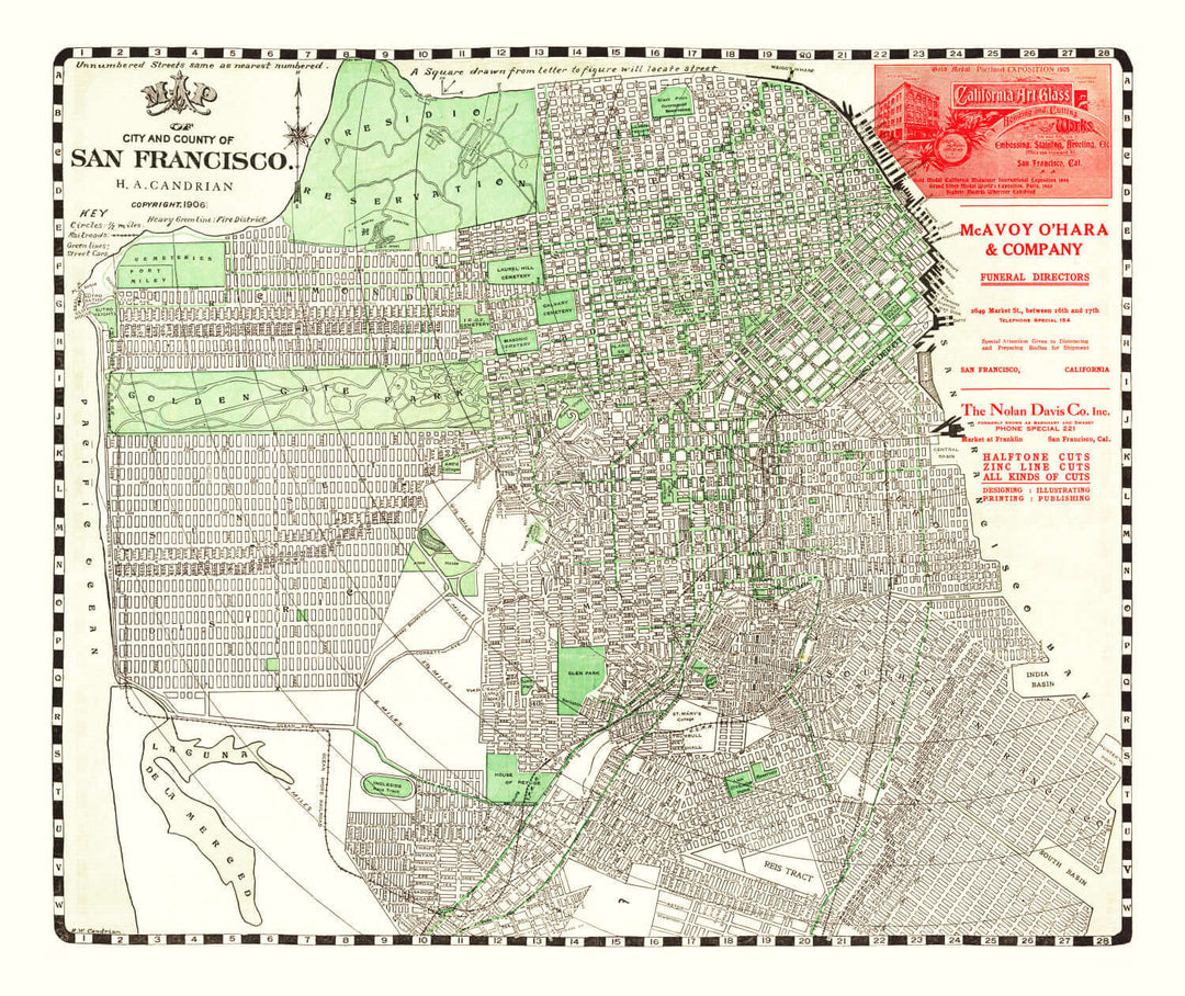 Antique Map of San Francisco, California from 1906 showing historical city layout