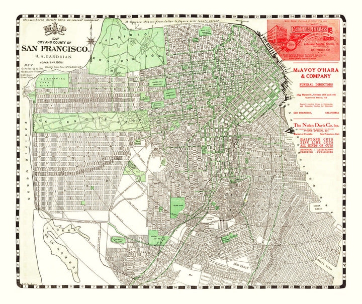 Antique Map of San Francisco, California from 1906 showing historical city layout