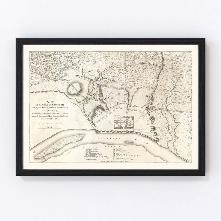 Antique Map of Savannah, Georgia from 1794 showing historic port city layout