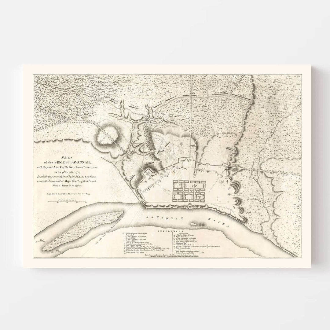 Antique Map of Savannah, Georgia from 1794 showcasing historic city layout and colonial cartography.