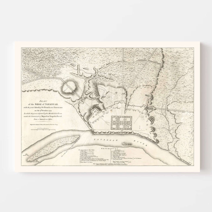 Antique Map of Savannah, Georgia from 1794 showcasing historic city layout and colonial cartography.