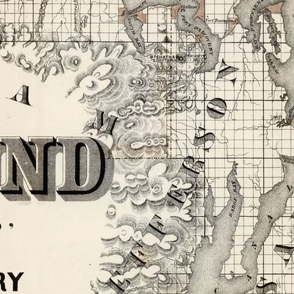 Antique Map of Seattle, Washington from 1877 detailing historic Pacific Northwest region.