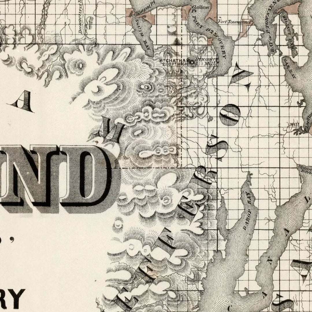 Antique Map of Seattle, Washington from 1877 detailing historic Pacific Northwest region.