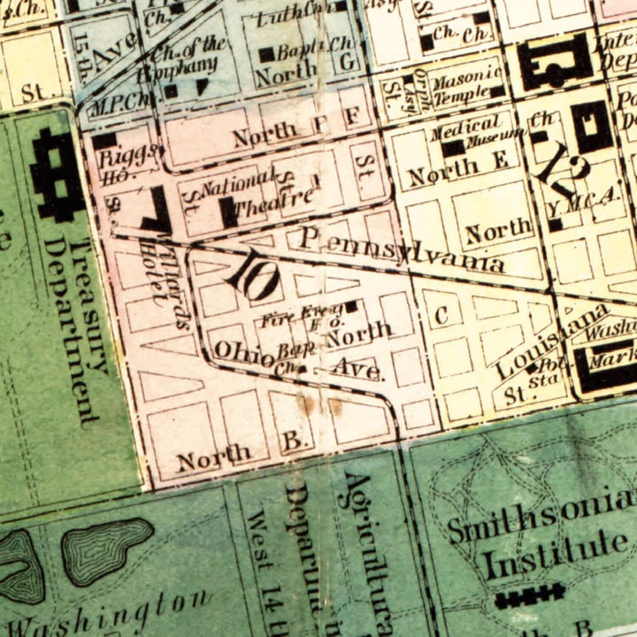 Antique Map of Washington, D.C. from 1879 showing detailed street layout and landmarks of America's capital city.