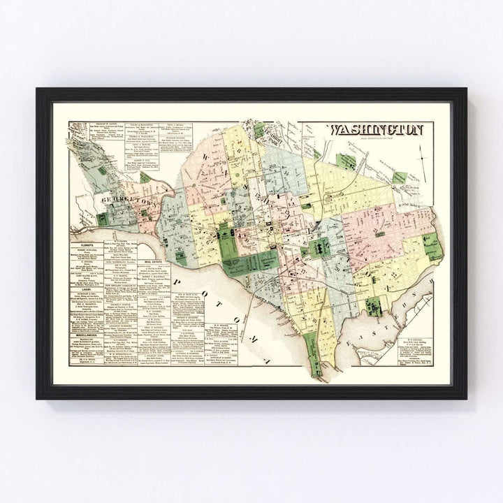 Antique Map of Washington, D.C. from 1879, featuring a detailed historical view of America's capital city.