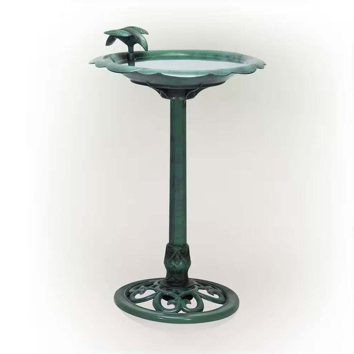 Antique Style Dark Green Bird Bath in vintage design for garden decor