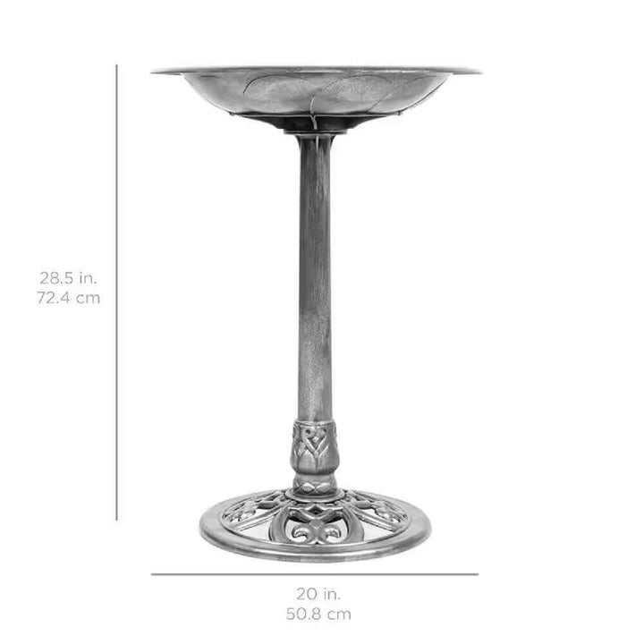 Antique Style Silver Bird Bath with rustic aged finish, ideal for enhancing garden aesthetics with a classic touch.